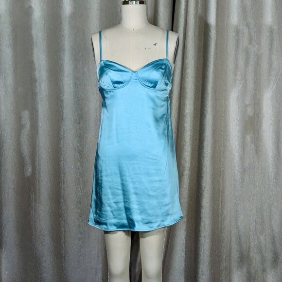 Wild Fable Baby Blue Satin Slip Mini Dress - Size XS - Picture 1 of 12